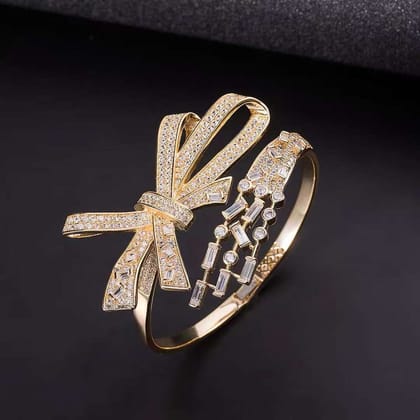 Ribbon Cubic Zirconia 18K Gold Anti Tarnish Kada Bracelet For Women-Gold