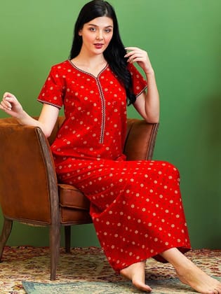 Floral Printed Pure Cotton Maternity Maxi Nightdress