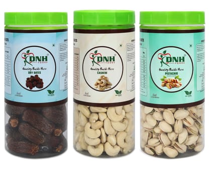 DRY FRUITS COMBO 750 GRAMS PACK 250G X 3 PC DATES | CASHEW | PISTACHIO - Strengthens Immunity, Enhances Brain Function, Supports Heart Health