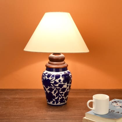 IKrafties Blue Pottery with Blue Leaves Ceramic Matka Decorative Lamp