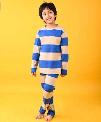 BLUE BEIGE STRIPED LONG SLEEVE PYJAMA SET - BLUE-6-12 MONTHS / 2N / BLUE