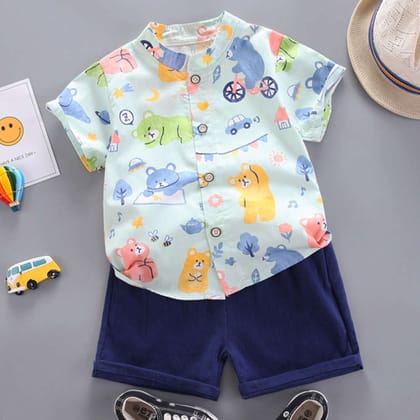 Toddler Boys Bear Print Shirt & Shorts-12_18_MONTH