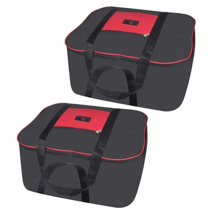 Fendo Regent Nylon Multi-Purpose Clothes Organiser For Wardrobe, Red Black (2-Pack) | Rectangular, 54x46x28 cm | 69.55 L Organisers Storage Box | Extra Large Toys/Stationery Paper/Blankets