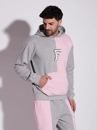 Pink And Grey Cut Sew Hooded Sweatshirt-L