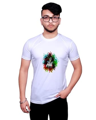 NITYANAND CREATIONS Round Neck White Holi T-Shirt for MEN-HOLI-T-SHIRT-11568-XL