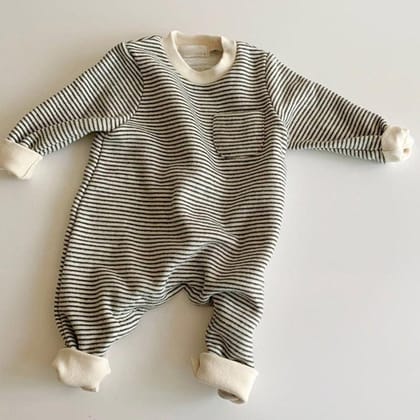Wear striped baby jumpsuits outside-Black / 73cm
