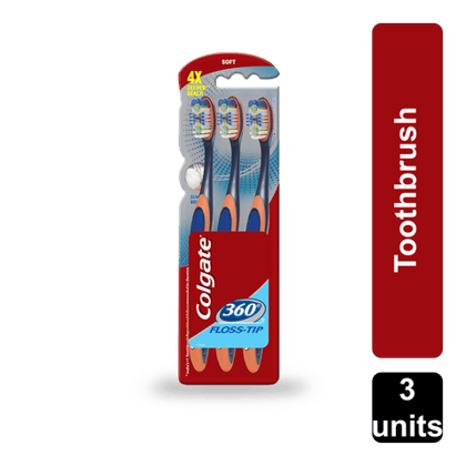 Colgate 360 Degree Toothbrush- Flosstip, 3 Units Pack