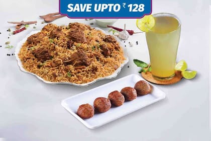 Non Veg Kilo Biryani + Kebab Meal + Beverage Meal __ Lucknowi Chicken Tikka Dum Kilo Biryani,Murgh Haleem Kebab (2 Pcs),Masala Lemonade (180 Ml)