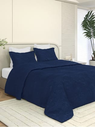 Sensation Quilted Bedcover cum AC comforter Set with 2 Pillow Covers.(Navy)