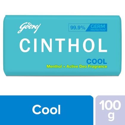 Cinthol Cool Menthol + Active Deo Fragrance Soap, 99.9% Germ Protection, 100 g Carton