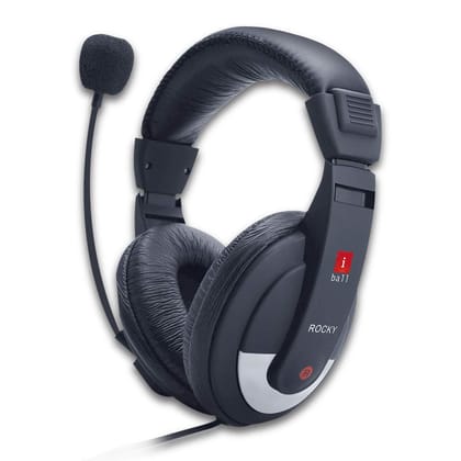 iBall Rocky Wired Over Ear Headphones with Mic, Headphone jack - 3.5mm, Output power - 100mW, 2-pin Audio Jack, Sensitivity