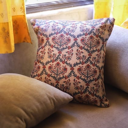 Pansy-Poppy Jute Cushion Cover-16x16