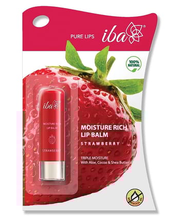 Iba Moisture Rich Lip Balm Strawberry, 4.5 g For Dry Damaged and Chapped Lips, (Pack of 1)