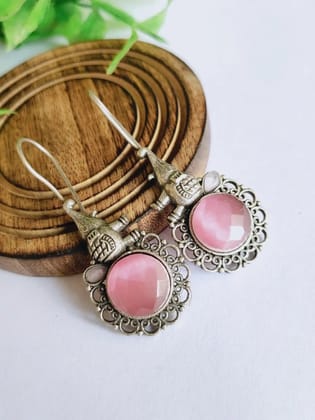 Silver Look-Alike Elephant Earrings with Monalisa Stones | Sarichka-Pink