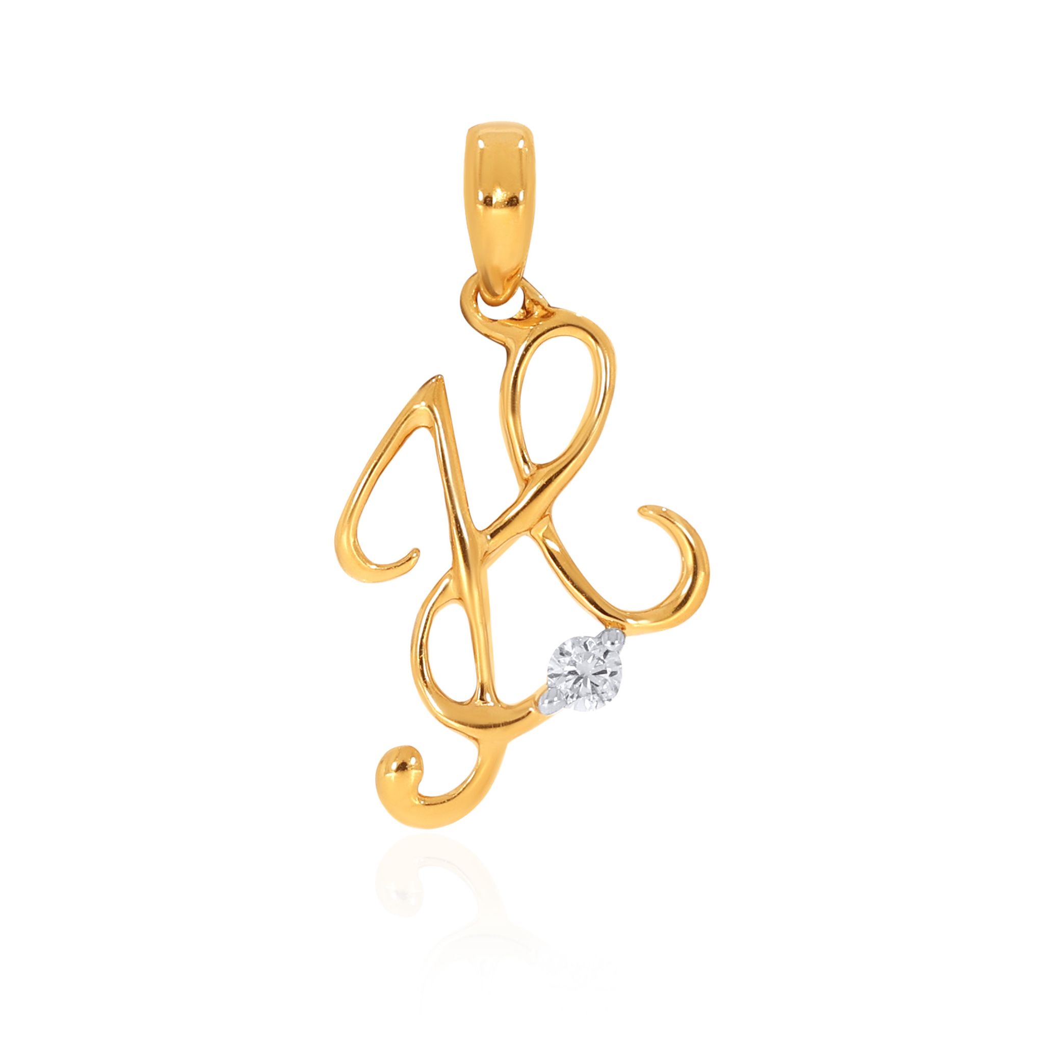 Senco Gold 18K Yellow Gold H Alphabet Diamond Pendant (Gold Wt- 1.2 g/Ct-0.03/HI-SI)