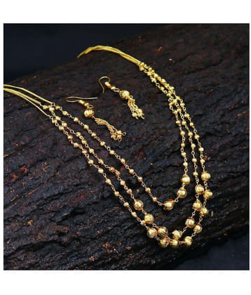 PUJVI Golden Alloy Necklace Set ( Pack of 1 ) - Golden