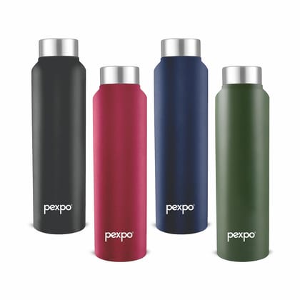 PEXPO Stainless Steel Fridge Water Bottle, 1000 ml, Pack Of 4, Multi-Color, Chromo | Leak-Proof & Easy to Grip Water Bottle