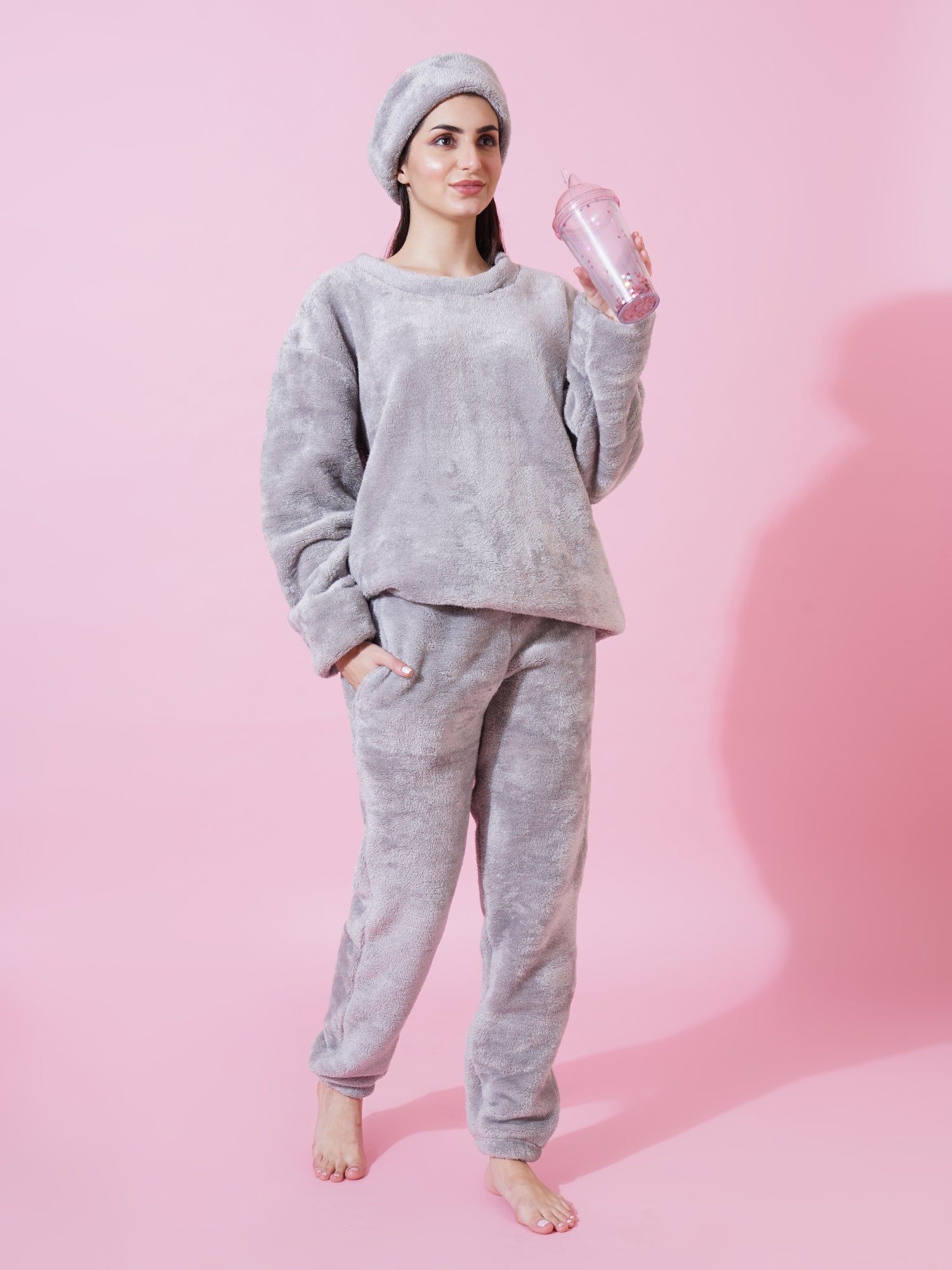 Light Gray Teddy Winter-Wear Set-M