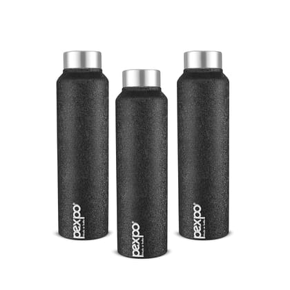 Pexpo Stainless Steel Fridge Water Bottle, 1000 ml, Pack of 3 Black, Chromo | Fast Cooling & Eco-Friendly Water Bottle