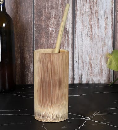 Bamboo Juice Glass With Straw-6 Inch / Set of 2