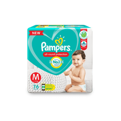 Pampers All round Protection Taped Pants\, Medium Baby Diapers (M)\, 76 Units Pouch