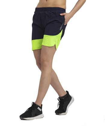 Color Block Women Dark Blue Sports Shorts, Gym Shorts, Cycling Shorts, Running Shorts