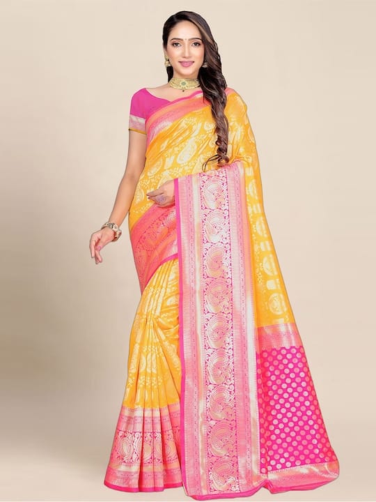 Ethnic Motifs Woven Design Zari Banarasi Saree