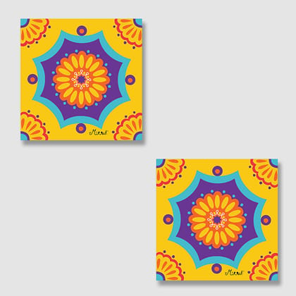 Yellow Athangudi Square Acrylic Coasters - Set of 2