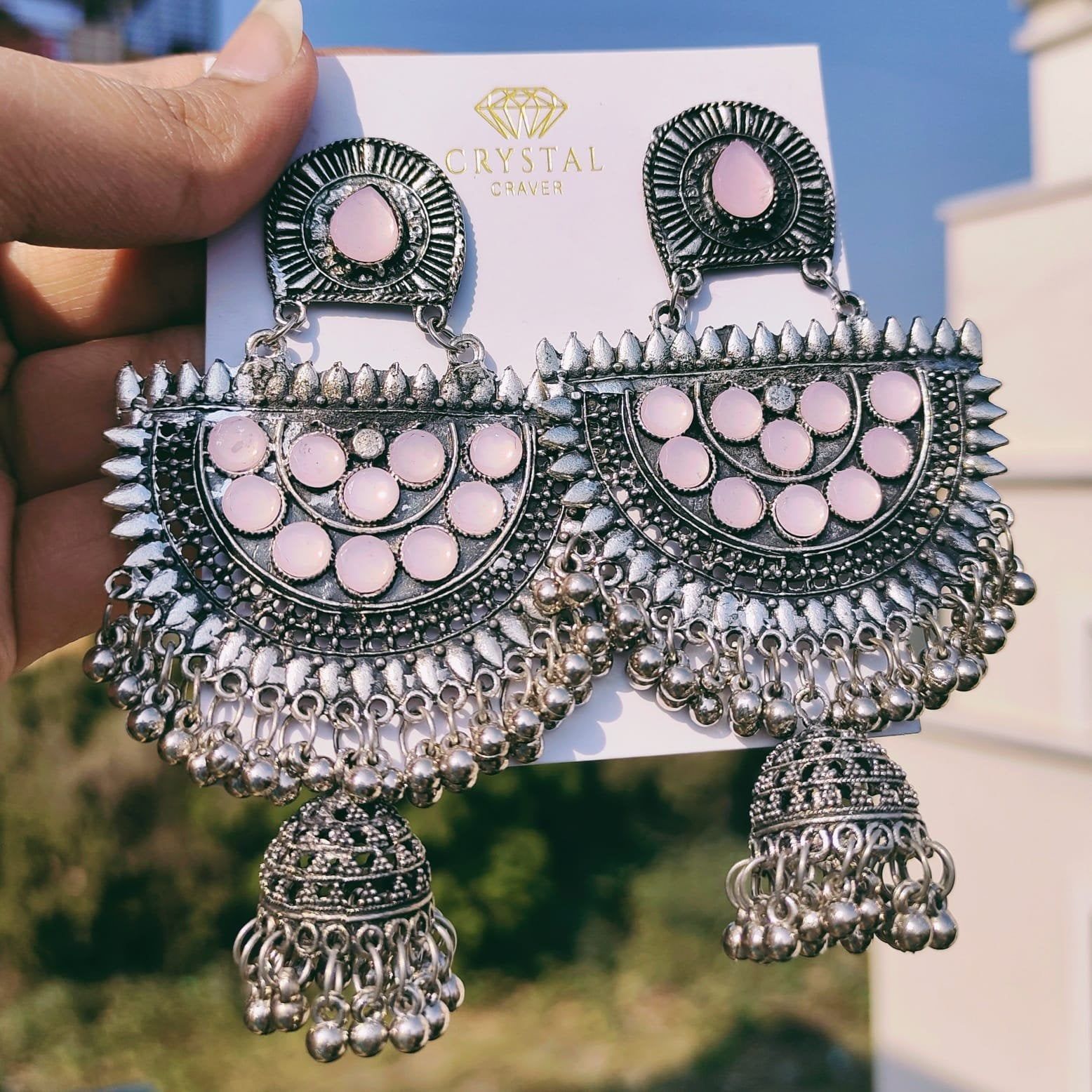 Large Oxidised Pink Earrings
