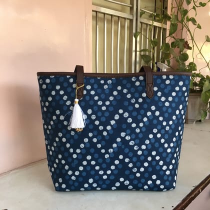 Blue Polka Dots - Printed Tote Bag