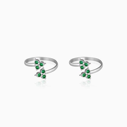 Silver Green Stone Toe Rings