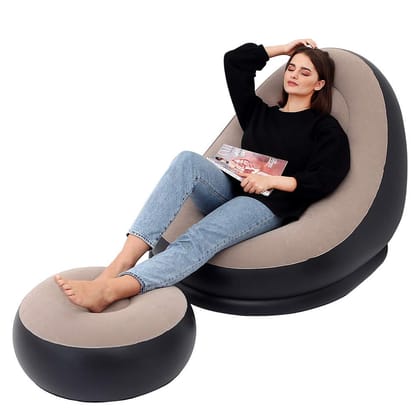 8062 Inflatable Sofa Lounge Chair Ottoman, Blow Up Chaise Lounge Air Sofa, Indoor Flocking Leisure Couch for Home Office Rest, Inflated Recliners Portable Deck Chair for Outdoor Travel Camping Pi