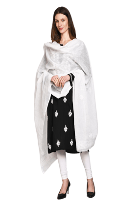 The Chikankari Story Pure Kota Cotton White Dyeable Dupatta with Fine Lucknowi Chikankari Hand Embroidery (Tepchi Work)-Free Size