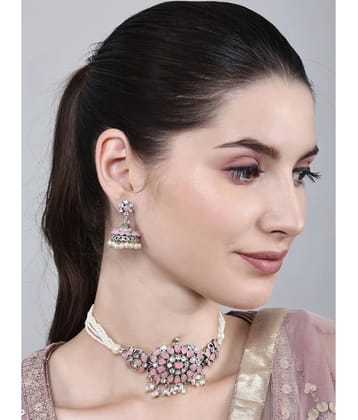 PUJVI Pink Alloy Necklace Set ( Pack of 1 ) - Pink