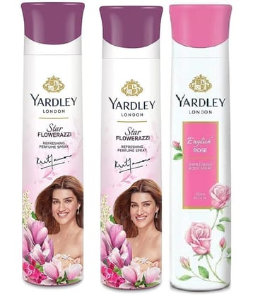 Yardley London - 2 FLAWERAZZI 1 ENGLISH ROSE 150ML EACH, Deodorant Spray for Women 450 ml ( Pack of 3 )