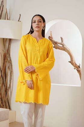 Sunshine Scallop Coord Set-XXS / Blazing Yellow / White