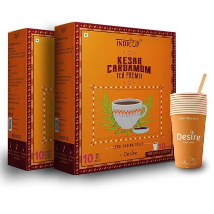 INDICUP Kesar Cardamom Tea Instant Premix, 280 gm - 20 Sachets