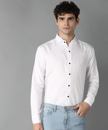 Rich Vesture Mens White Color Poly Cotton Fabric Solid Regular fit Full Sleeve Casual And Semi Formal Wear With Apple Cutt Shirt For EveryDay (Pack of 1) (Size:- XL) - None
