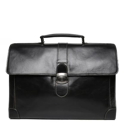 Brune Black Leather Laptop Briefcase For Men-FS