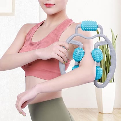 0265 Muscle Massage Roller, 5 Wheels Relieve Soreness Leg Muscle Roller Fitness Roller Muscle Relaxer Massage Roller Ring Clip All Round Massaging Uniform Force Elastic PP Drop Shaped for Home Us