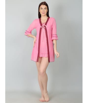 N-Gal - Pink Nylon Women''s Nightwear Baby Doll Dresses With Panty ( Pack of 1 ) - None
