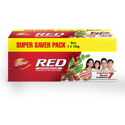 Dabur Red Toothpaste, Super Saver Pack, World's No.1 Ayurvedic Paste, Provides Germ Protection, Cavity Protection, Plaque Removal, 300G(Savers Retail)