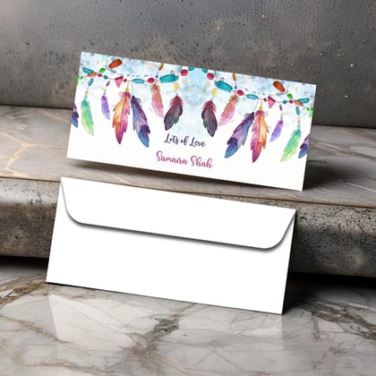 Personalised Money Envelopes - Colourful Feathers Theme - Set of 20