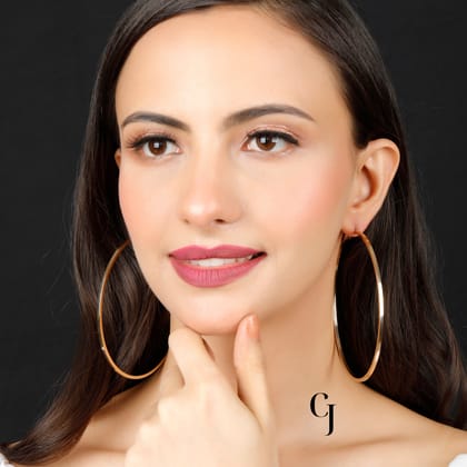 18K GOLD PLATED SMOOTH OVERSIZED HOOP EARRING - LE 1106