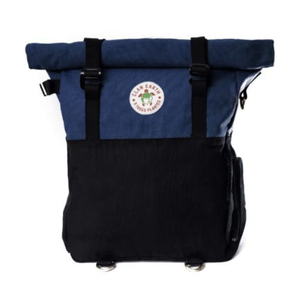 Pangolin Backpack - Water Resistant Canvas Rolltop Travel Backpack - Navy Blue - Clan Earth