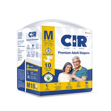 CIR Premium Adult Tape Diapers | All Night Protection Medium Pack of 1 (10 Units)