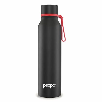 Pexpo Stainless Steel Vacuum Insulated Flask, 600 ml, Knight Black | Bosco | Portable, Durable & Keeps Drinks Hot/Cold for 24 Hours