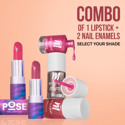 POSE HD Lipstick + Chromantic Metallic Nail Enamel Pack of 2