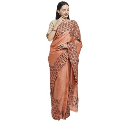 Tisser Kosa (Tussar) Silk Saree With Handblock Print