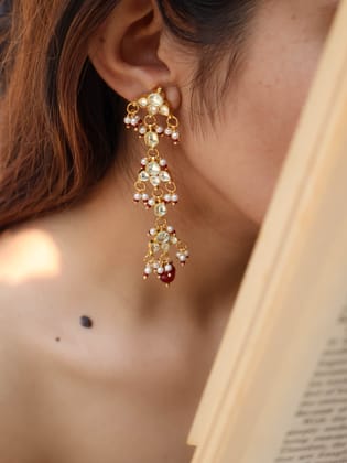 Daya Kundan Earrings-Red